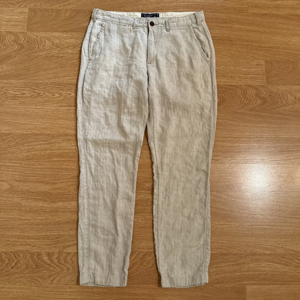 Abercrombie& Fitch Langdon Skinny Pants Mens Beige 31x32 (Act 32x28) 100% Linen